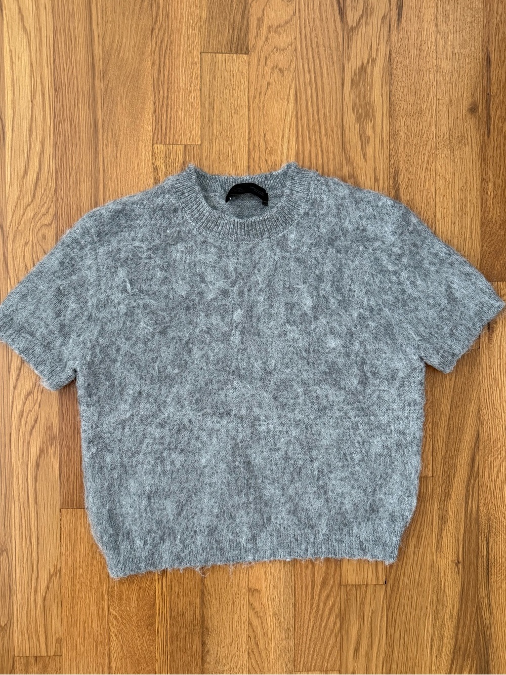 Zara Heather Gray Fuzzy Short-Sleeve Crew Sweater